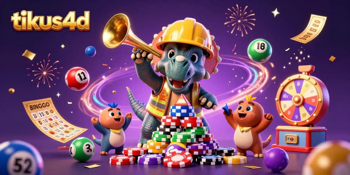 Tikus4D engages players with a lively illustration of a triceratops and friends celebrating lottery wins