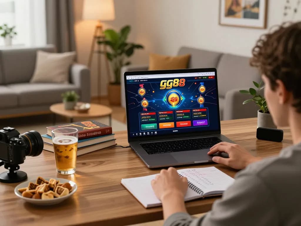 Enjoying strategic online gambling on gg88 with cozy home setup and engaged gameplay.