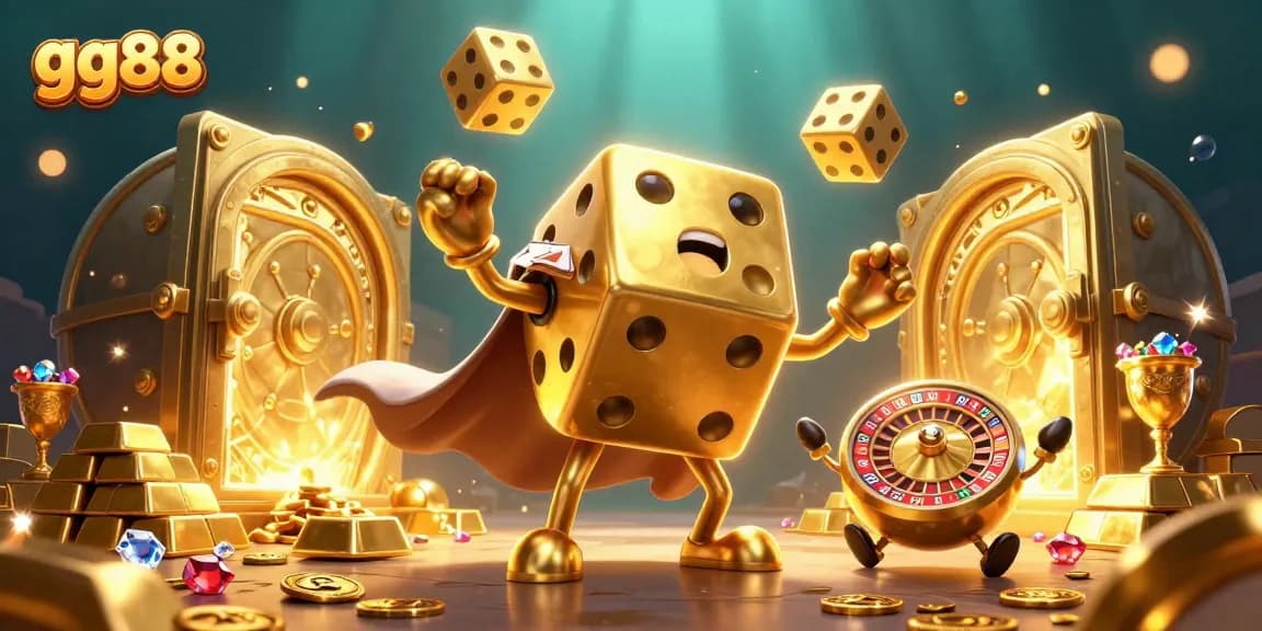 Engage with gg88's thrilling casino experience through a dynamic, 3D vibrant illustration.