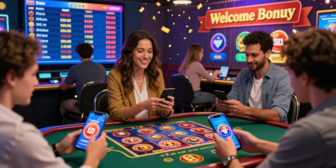 Experience the excitement of the best new online casinos with players enjoying mobile games and enticing bonuses.