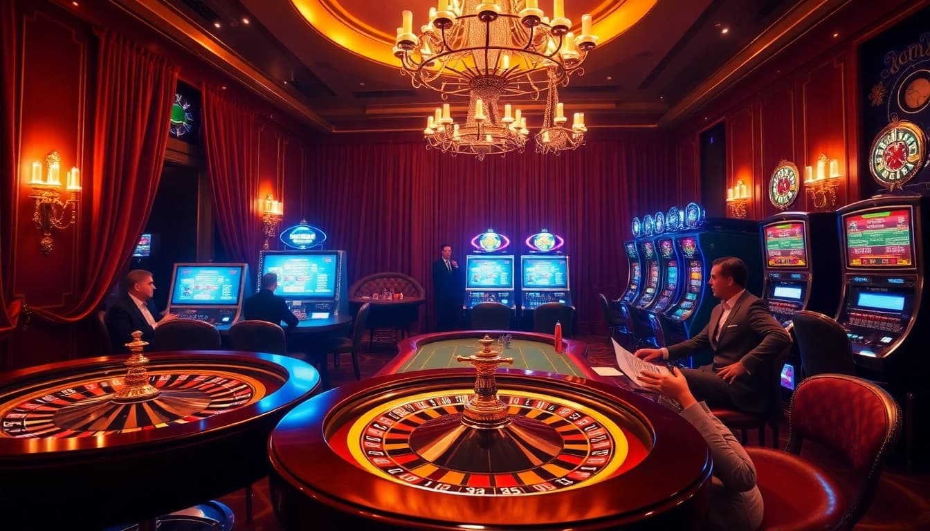 Engaging casino scene showcasing the hidden wiki with players at roulette and poker tables.