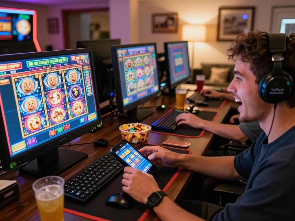 789P player engaging with exciting slot games on mobile device in cozy home environment