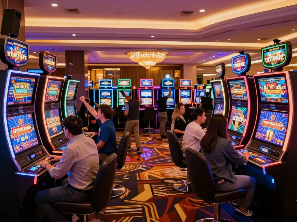 Players enjoying thrilling games at the tt88 casino with vibrant slot machines and an exciting atmosphere