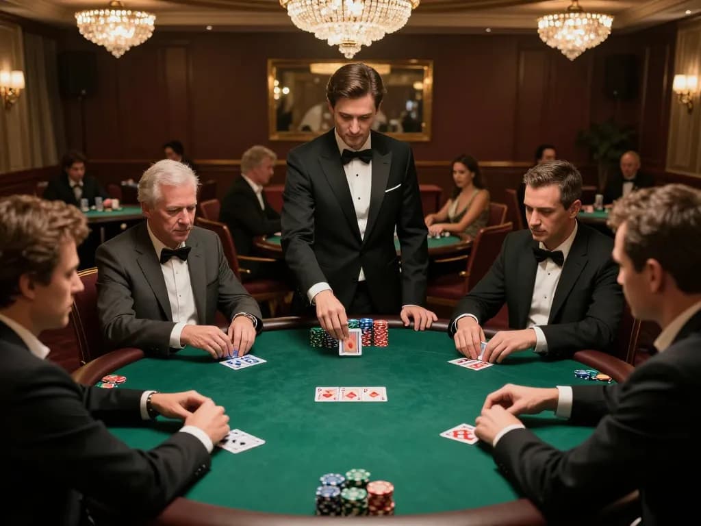 FABET players strategizing during an elegant poker game in a luxurious casino