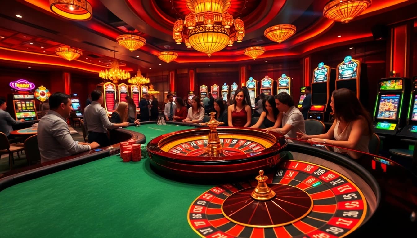 SODO Casino players enjoying thrilling games at an elegant casino table with vibrant chips and roulette.