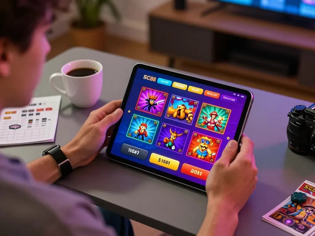 Player engaging with the SC88 app for immersive mobile gambling experience at home.