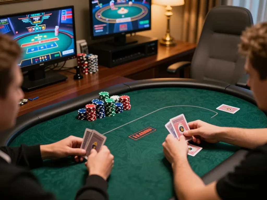 Player engaging in online poker strategy session at JUN88, showcasing competitive gameplay and focused atmosphere