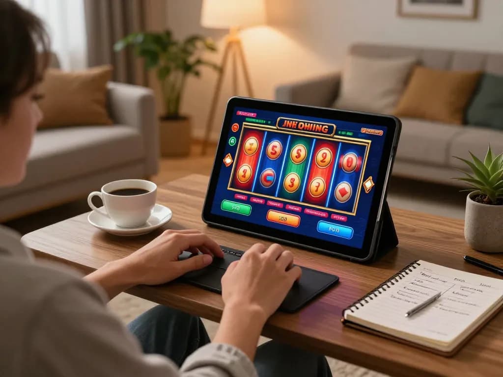 C168 gaming experience with a player enjoying online slots setup in a cozy modern living room environment.