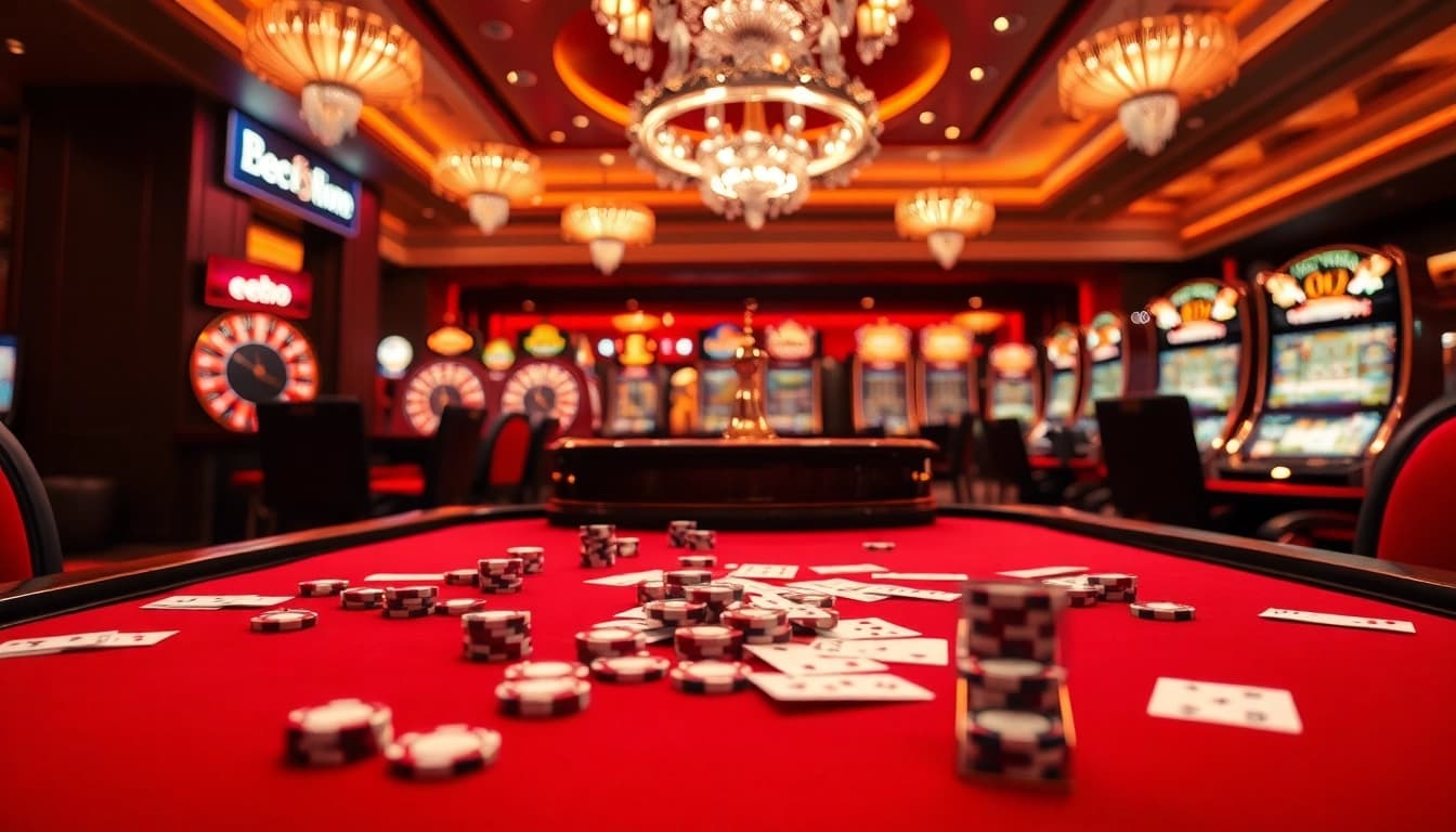 Experience thrilling gameplay at EE88 casino with vibrant tables, roulette, and poker elements.