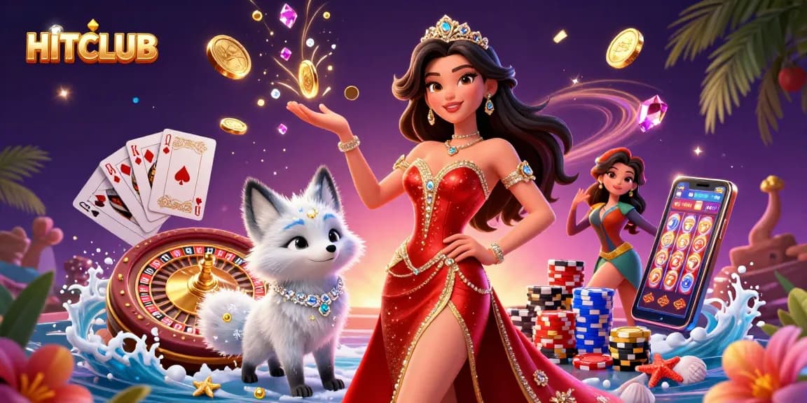 Experience thrilling games at HITCLUB with royal flush and dazzling casino elements.