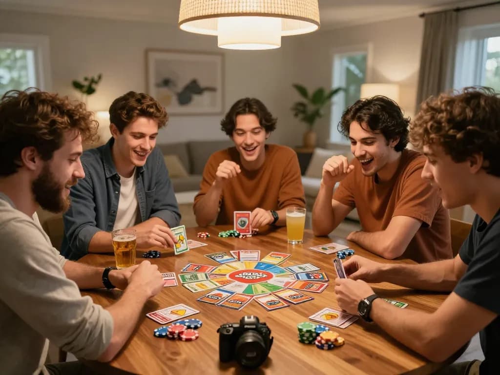 LIGA2000 card game enjoyed by friends at home in a vibrant and cozy setting.