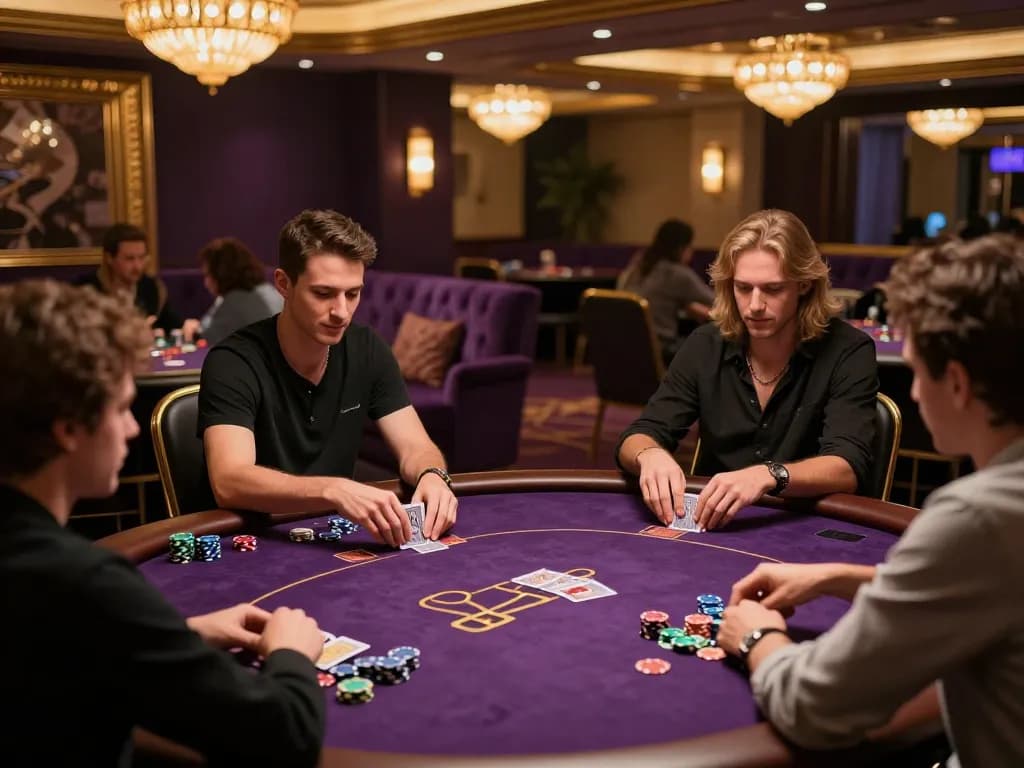 Alarife Architects' winning strategies showcased in a VIP poker gaming scene with focused players and luxurious decor.