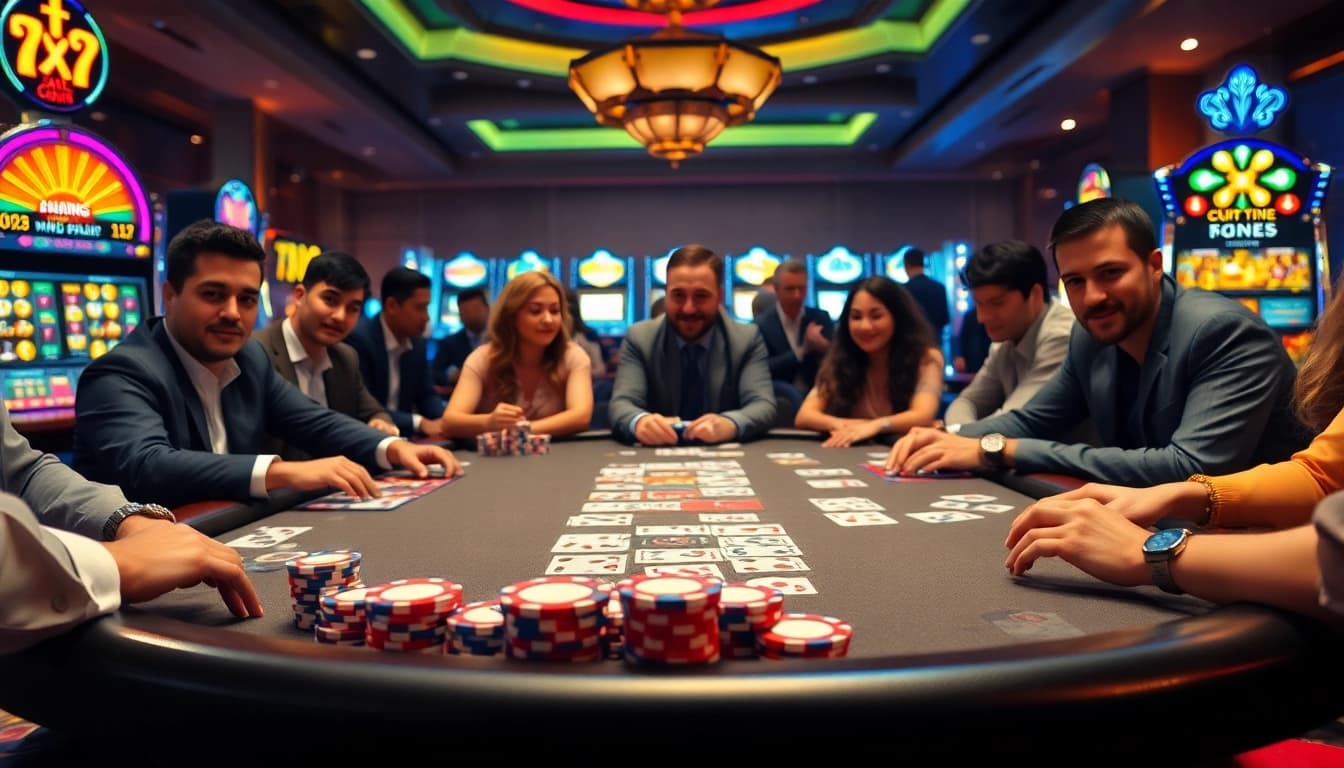 Exciting poker action at xx88 with vibrant chips and focused players.
