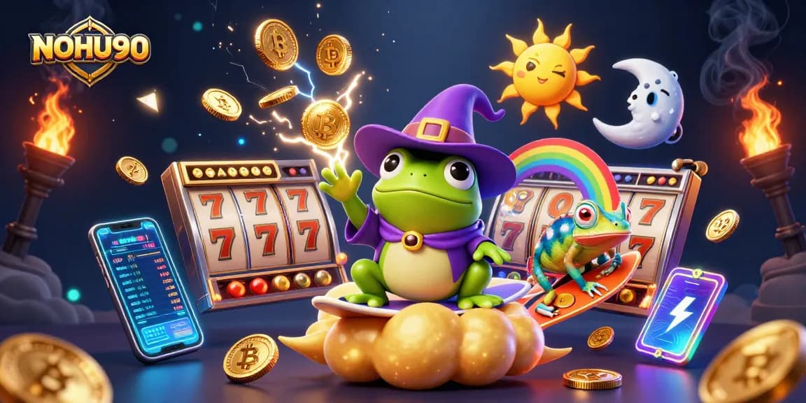 Engage with NOHU90's vibrant gaming world creating jackpots in a dynamic 3D scene.