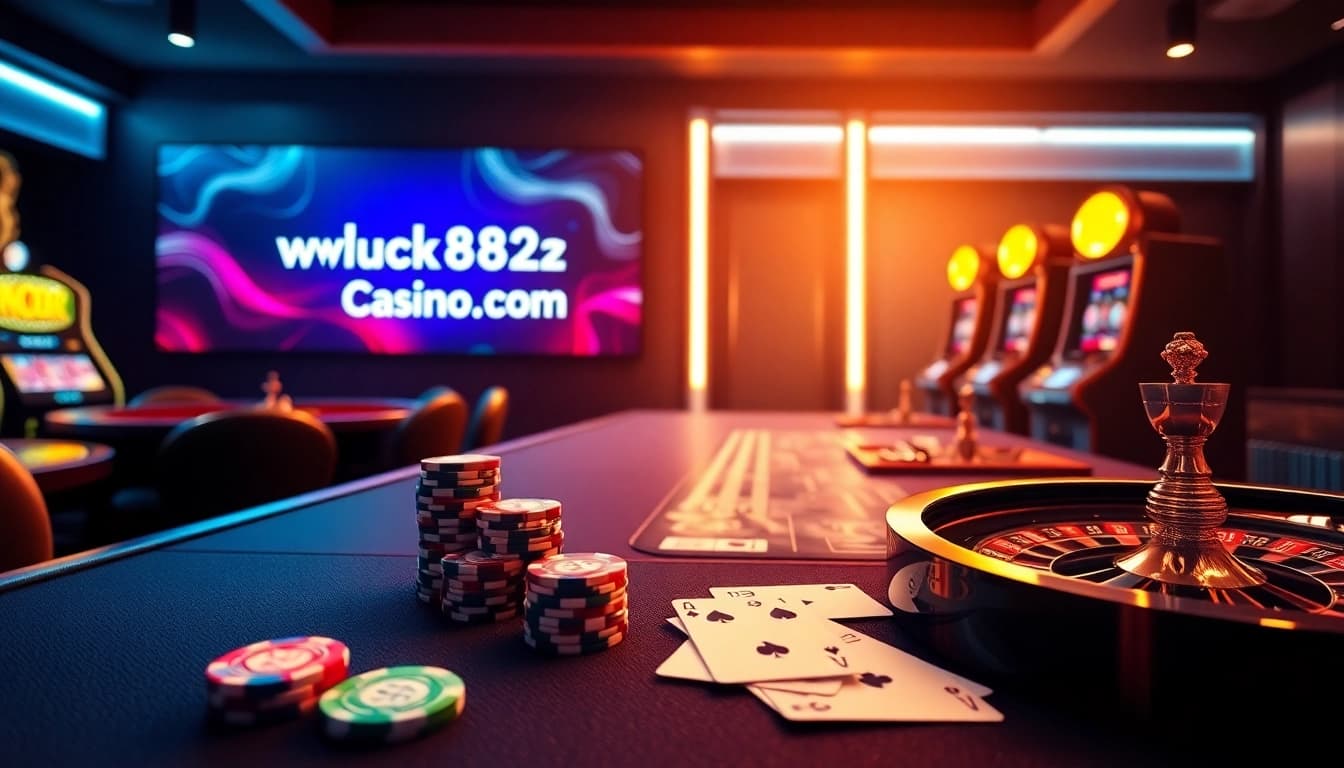 Play at https://luck882.co.com/ and experience the thrill of winning with vibrant poker chips and cards.
