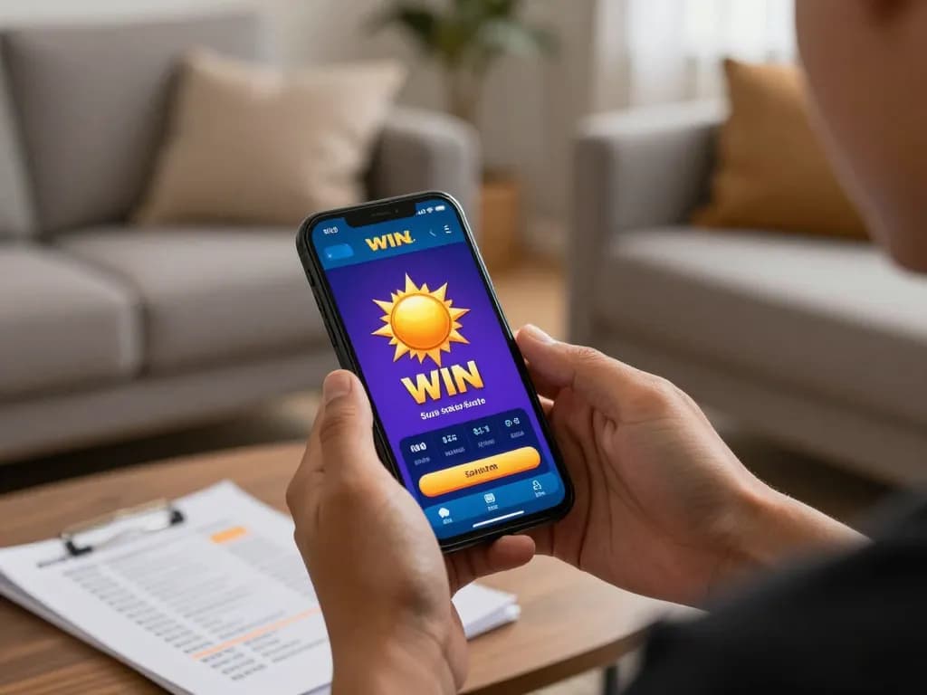 Engage with sun win through mobile gaming in a cozy home setting.
