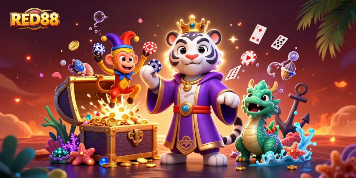 Experience thrilling gameplay at RED88 with vibrant casino characters and exciting game elements.