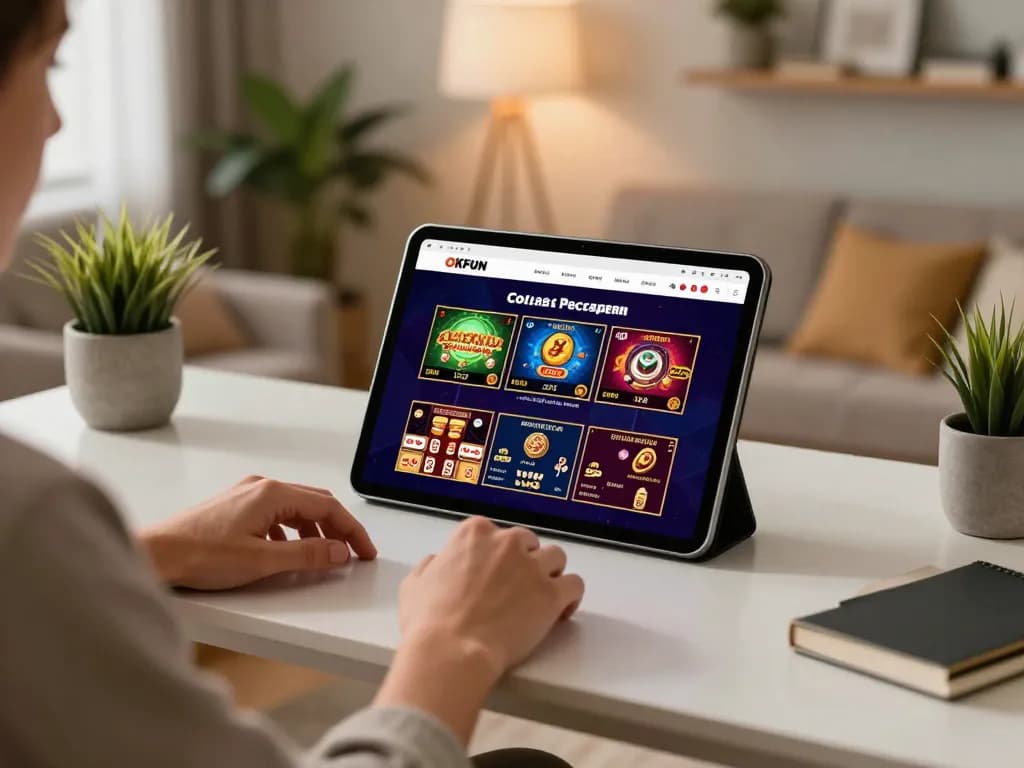 Engage with OKFUN's online gaming platform while enjoying a relaxing home setup