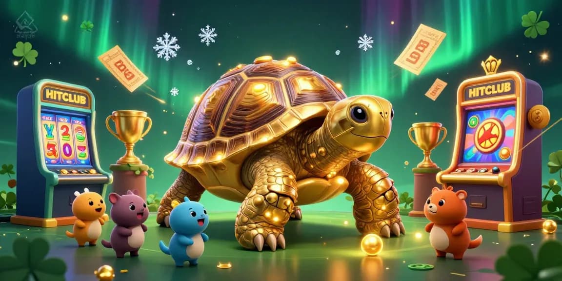 Join the excitement at HITCLUB with a colossal tortoise pinball machine and vibrant jackpot elements.