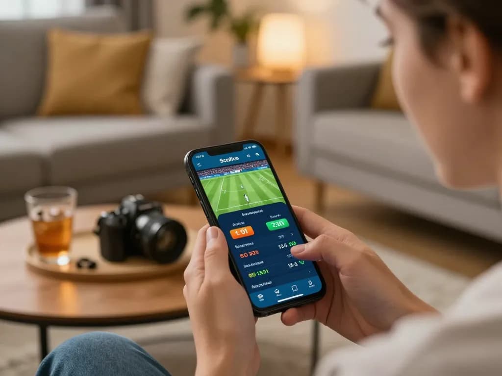 Socolive app showcasing live soccer betting odds in an engaging home setting.