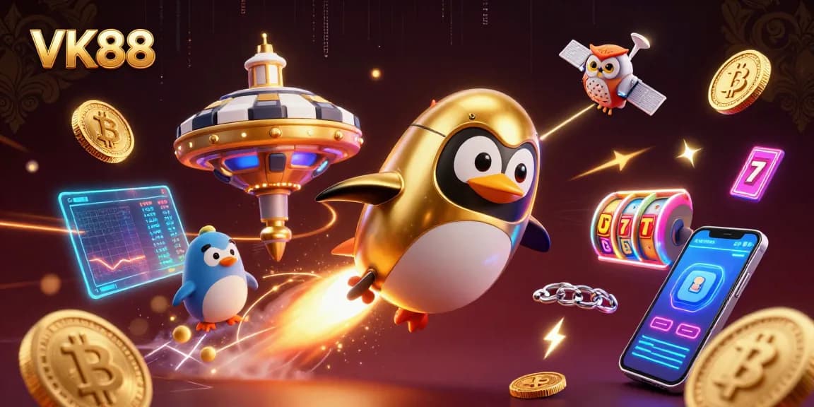 Engage in thrilling gaming action with VK88 at a cosmic casino illustrated in vibrant animation.