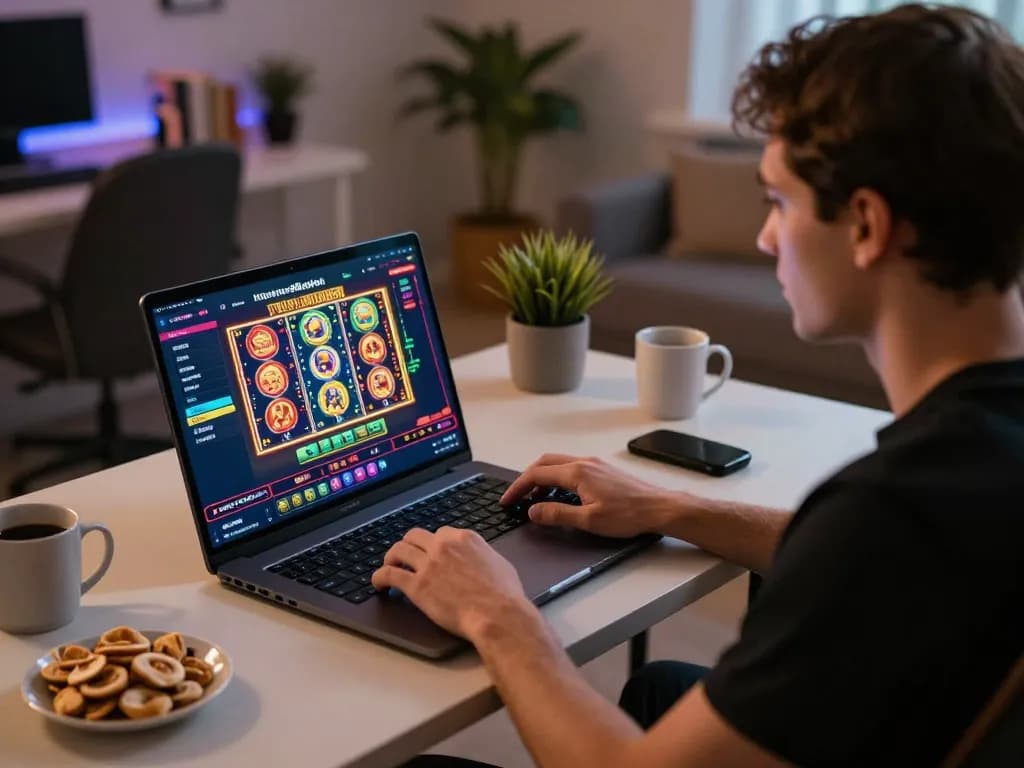 Engaging online gaming session on https://rr88.select/ featuring a player immersed in a vibrant casino interface