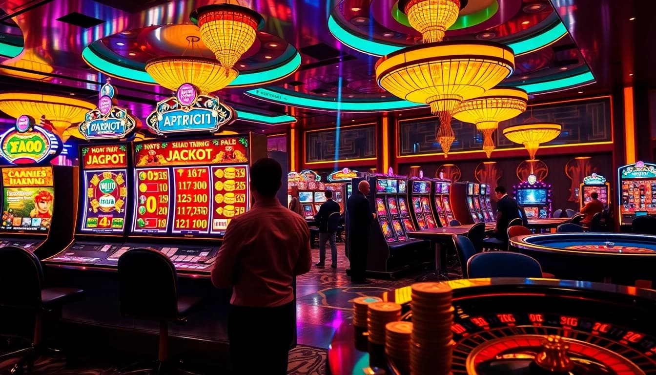 Nổ Hũ Đổi Thưởng slot machine capturing a thrilling moment of jackpot excitement in a vibrant casino.