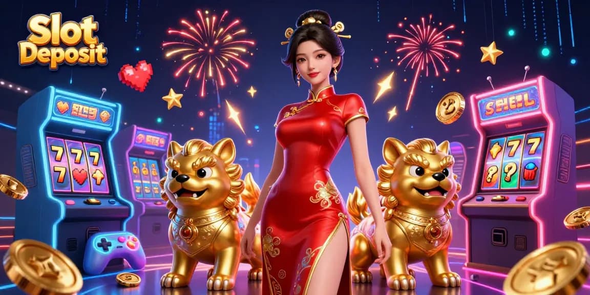 Experience Slot Deposit excitement with vibrant visuals of slots and gaming elements.