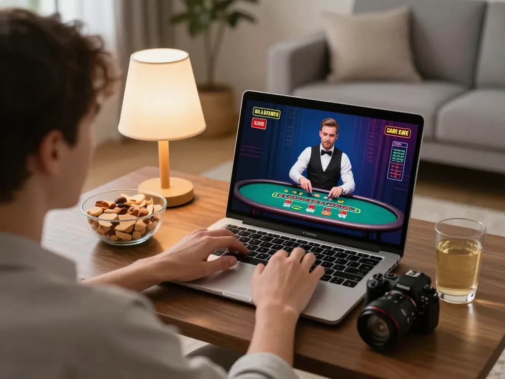 Player engages in a live dealer game from home with sun win visible on the screen for exciting online gambling