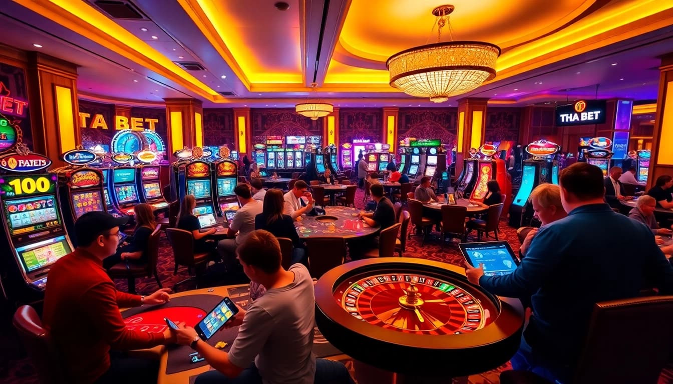 THA BET players engaging in an exciting casino atmosphere with vibrant games and welcoming surroundings.