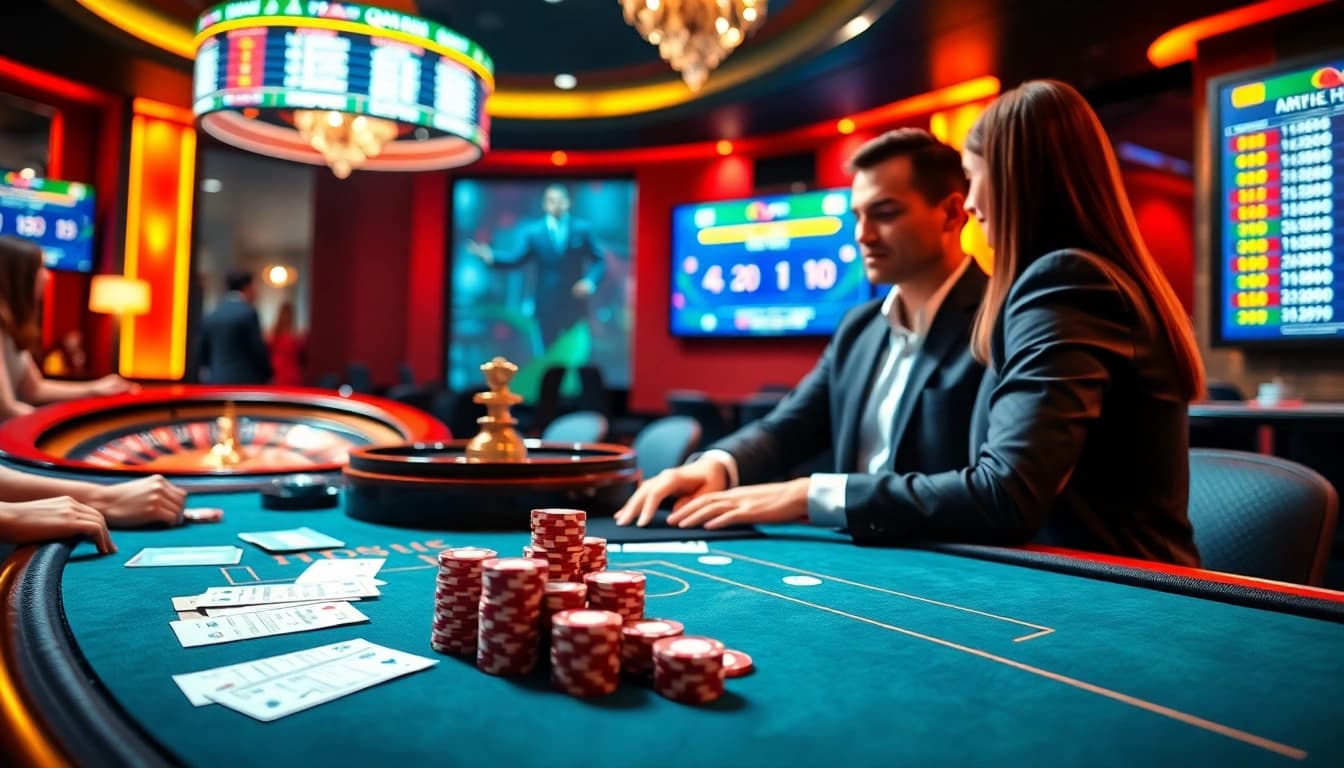Engaging players in Lô đề trực tuyến at a vibrant casino table with exciting elements.