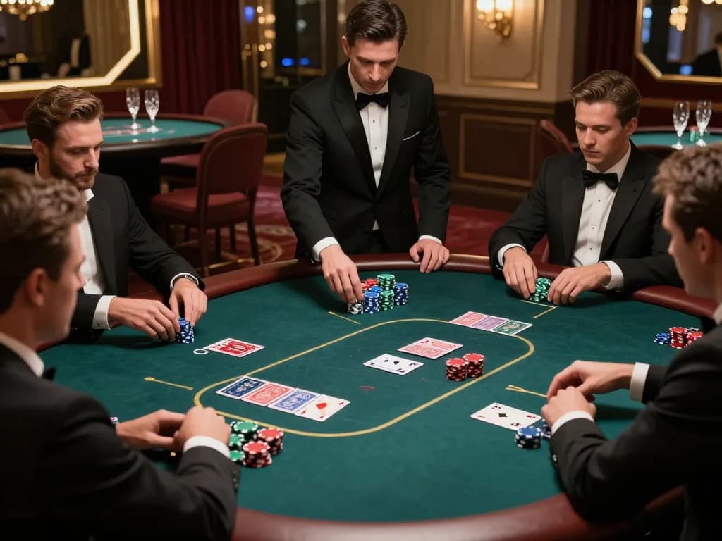 F168 high-stakes poker game in an elegant VIP room with focused players and luxurious decor.