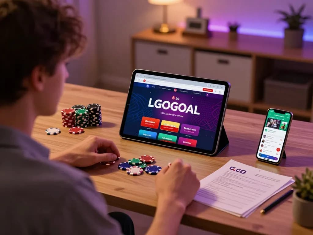 Engaging online gaming experience with LGOGOAL; user playing on tablet in cozy home setting