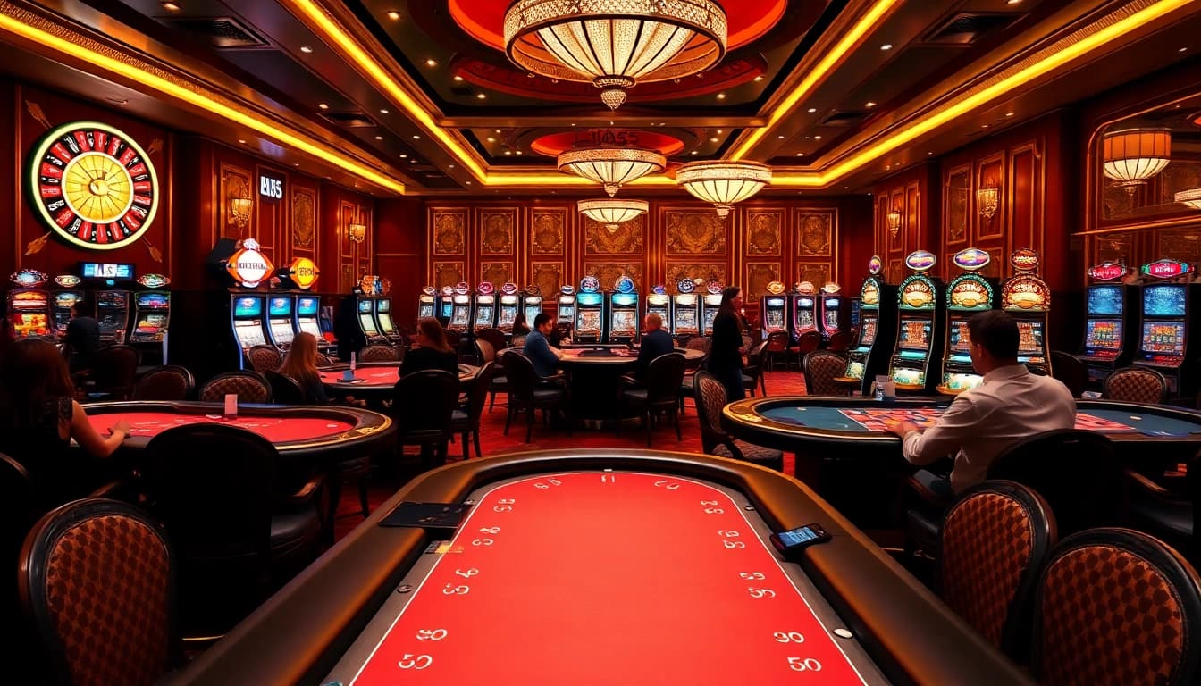 Experience thrilling gameplay at BL555, where players gamble at stylish tables in a luxurious casino setting.