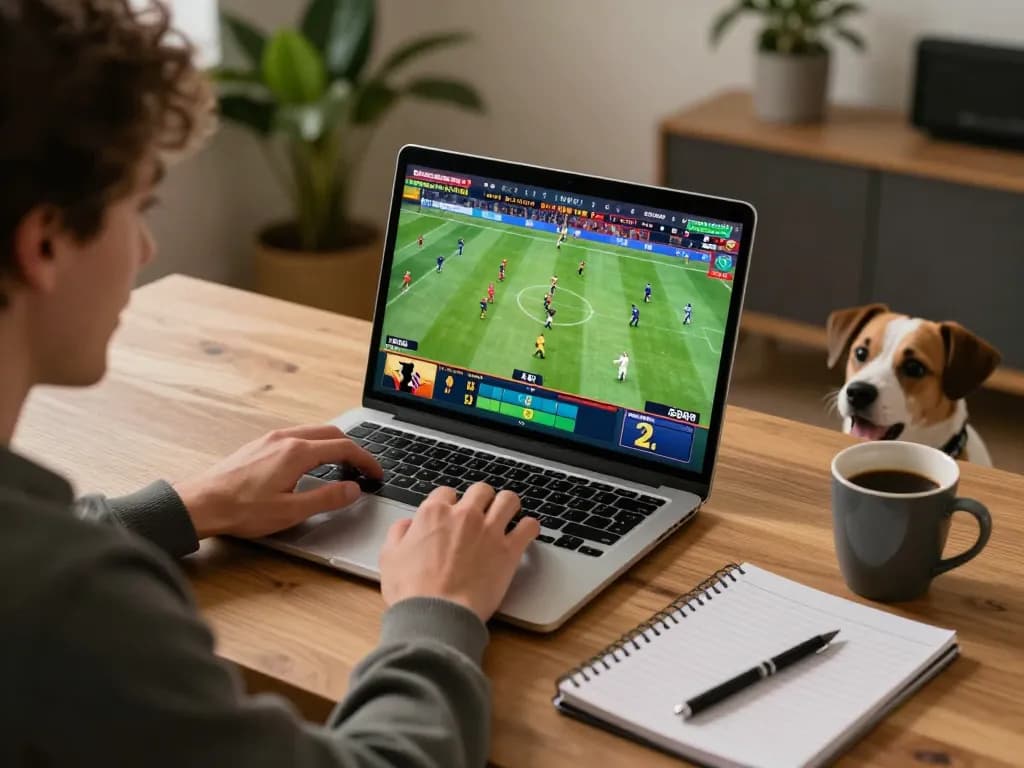 TOPBET sports betting excitement captured with a gamer focused on live odds at home.