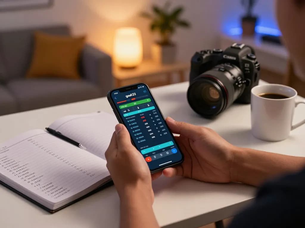 An engaged user interacting with the goal123 app for live sports betting at home, showcasing strategic gameplay