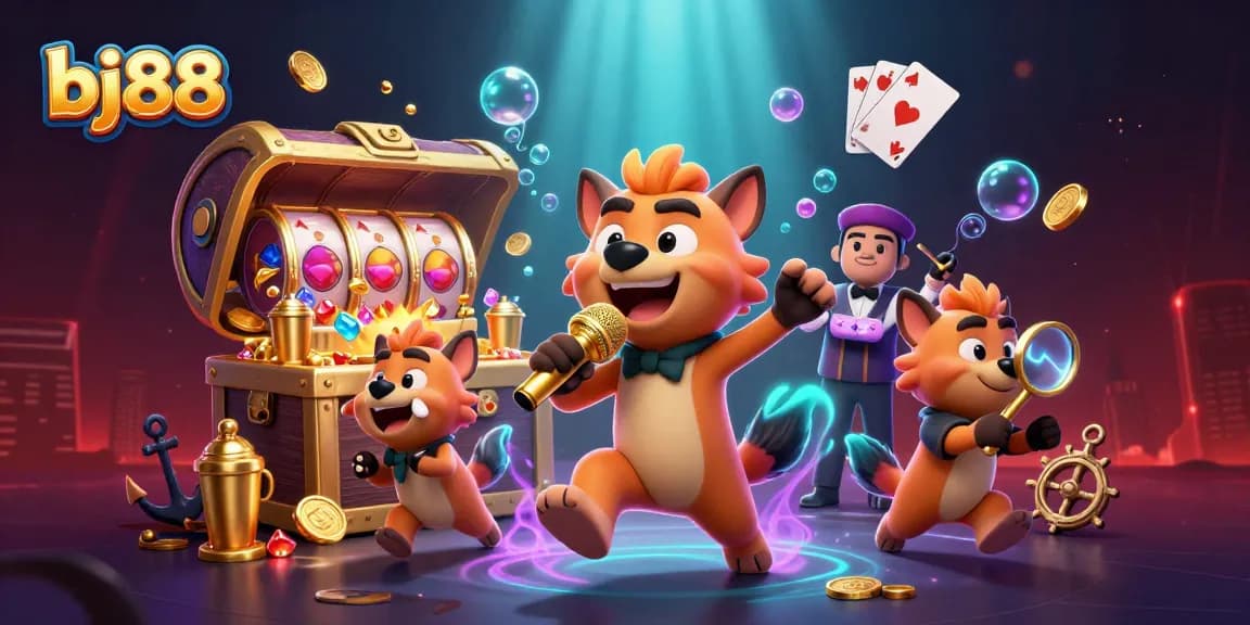 Engage with BJ88's exciting casino experience featuring energetic hyena characters.