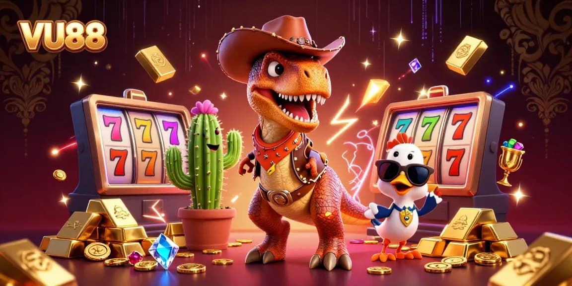 Experience winning moments at VU88 with immersive slot games, cowboy characters, and dynamic visuals.