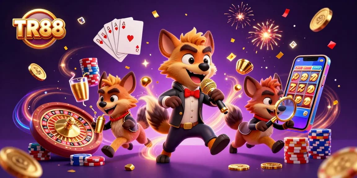 Hyenas animate the virtual casino scene promoting TR88 with lively interactions and vibrant gaming elements.