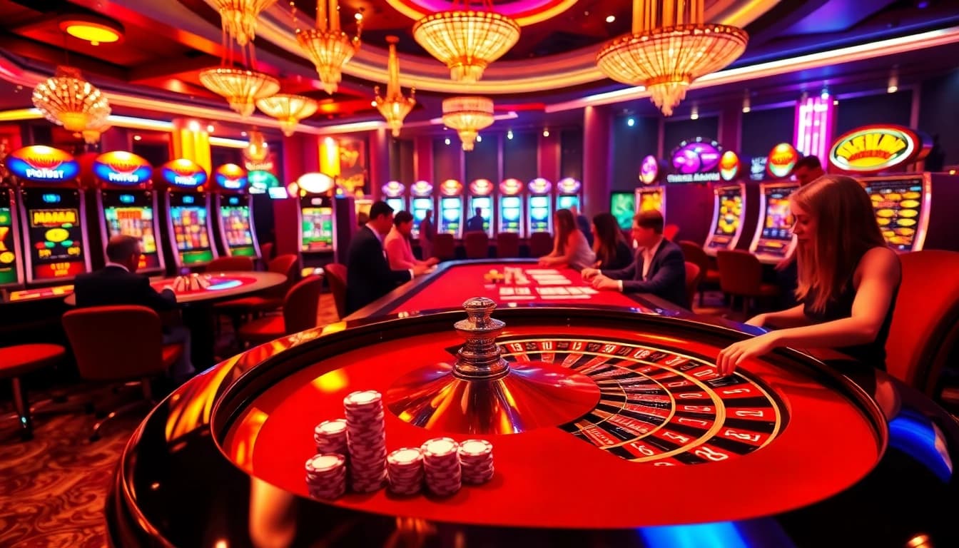 Experience the excitement at 99okvip.it.com with vibrant casino visuals showcasing roulette and poker.