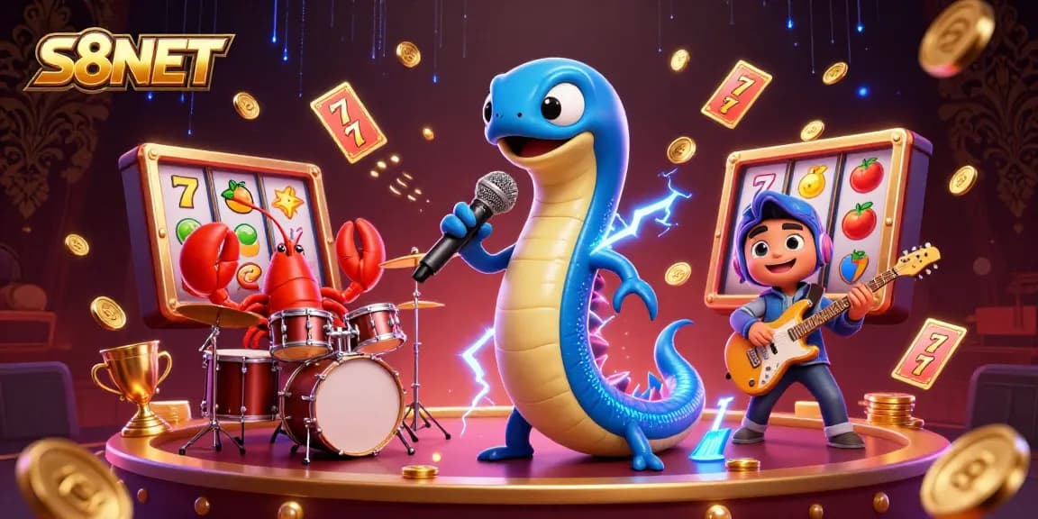 S8NET showcases a vibrant underwater casino scene with a DJ eel and musicians, captivating gamblers.