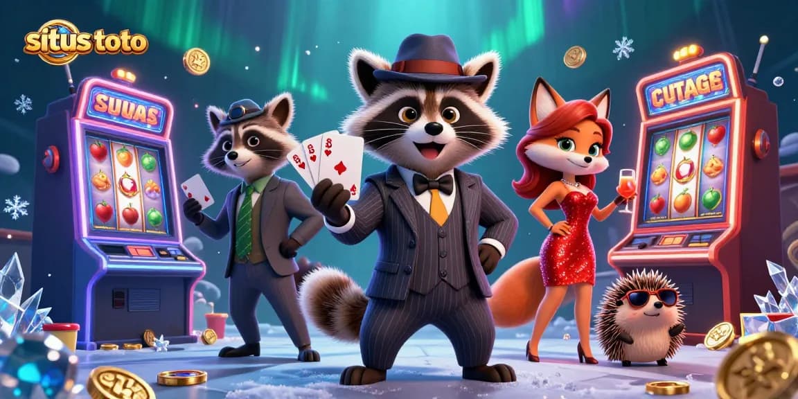 Experience thrilling gameplay at situs toto with 3D characters surrounded by dynamic slot machines and vivid gaming elements.