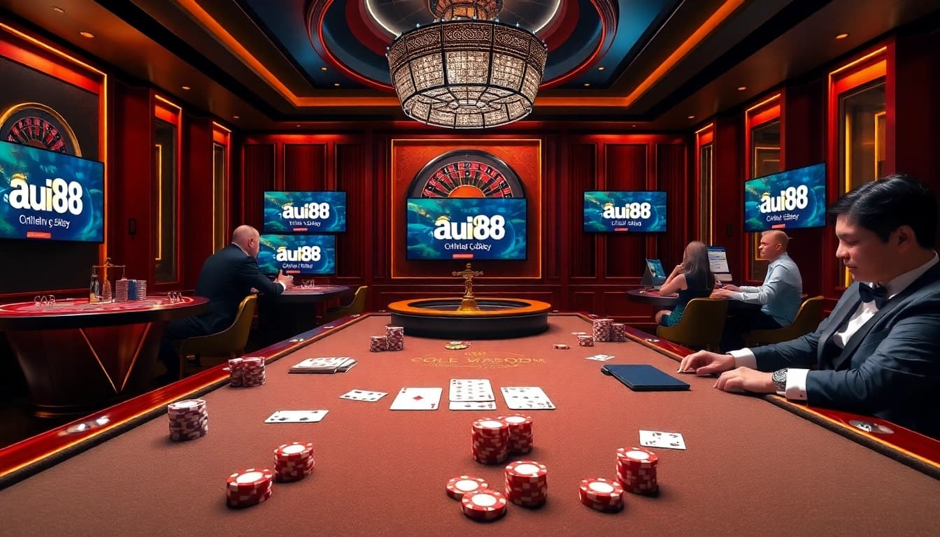 Engaging players enjoy a vibrant au88 casino experience at a luxurious gaming table.