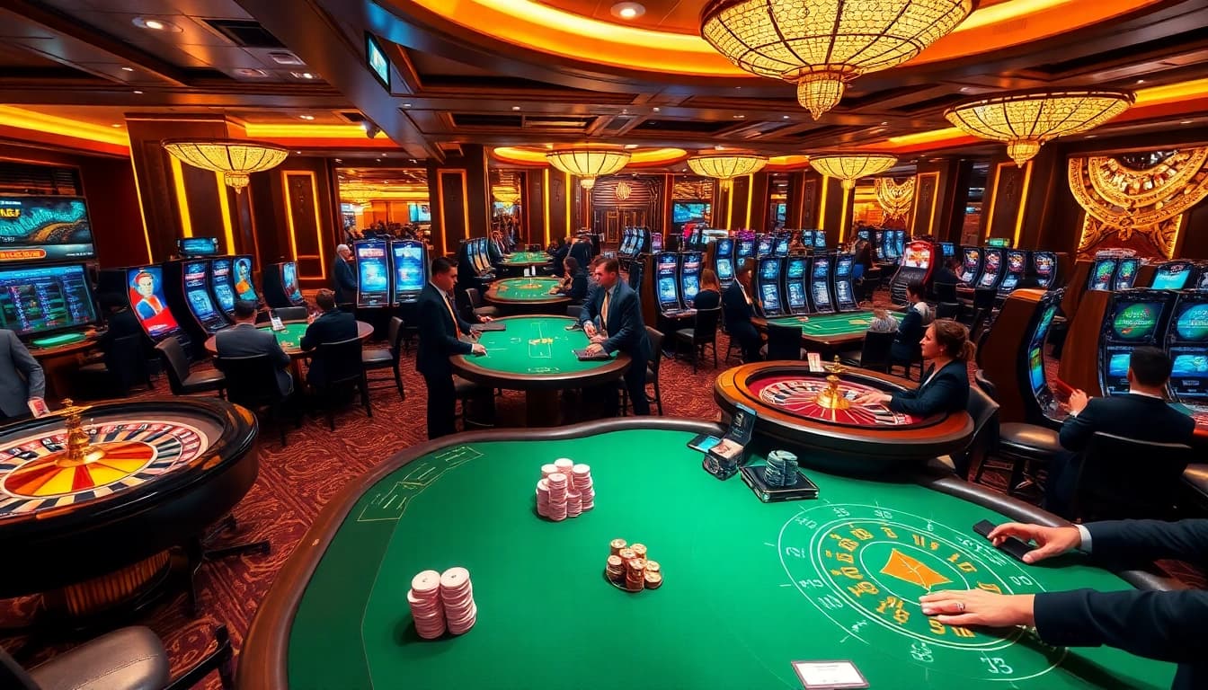 Engaging players at elegant casino tables and vibrant slot machines reflecting https://gk88.bond/.