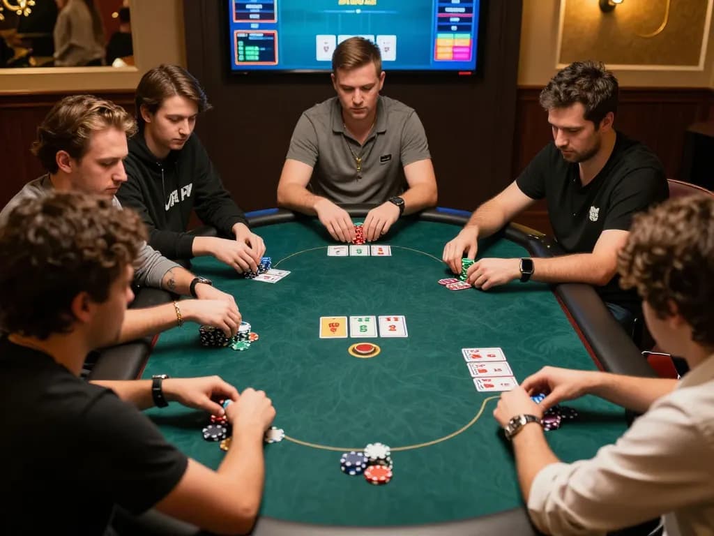 Players engaged in an online poker game on CM88 platform, showcasing excitement and strategy