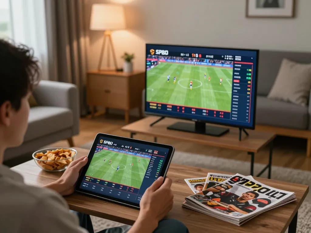 Pengguna yang terlibat mengakses skor live SPBO di tablet selama sesi taruhan olahraga yang mendebarkan.
