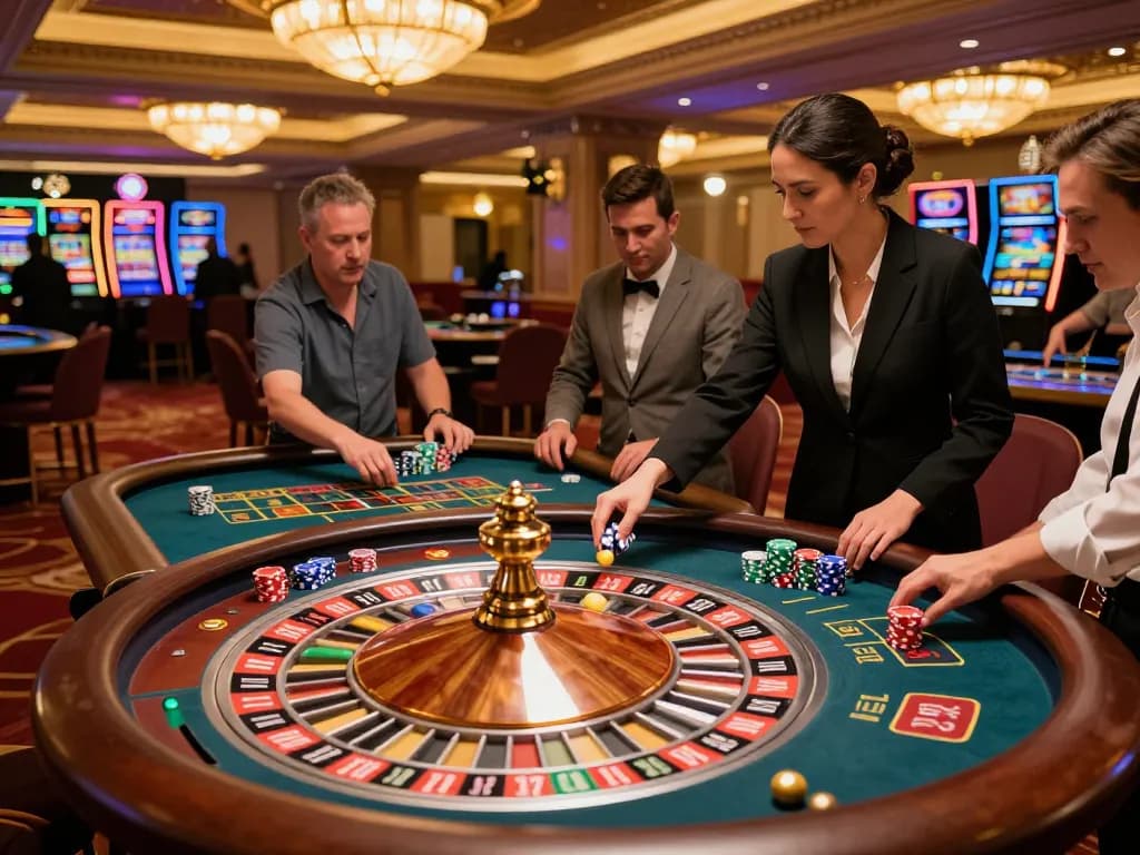 Players engaging in roulette action at a vibrant casino table featuring du88, showcasing an exciting betting atmosphere.