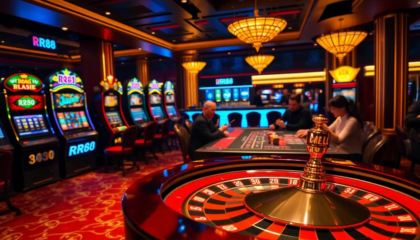 RR88 casino table creating an immersive gambling experience with exciting games and vibrant atmosphere.