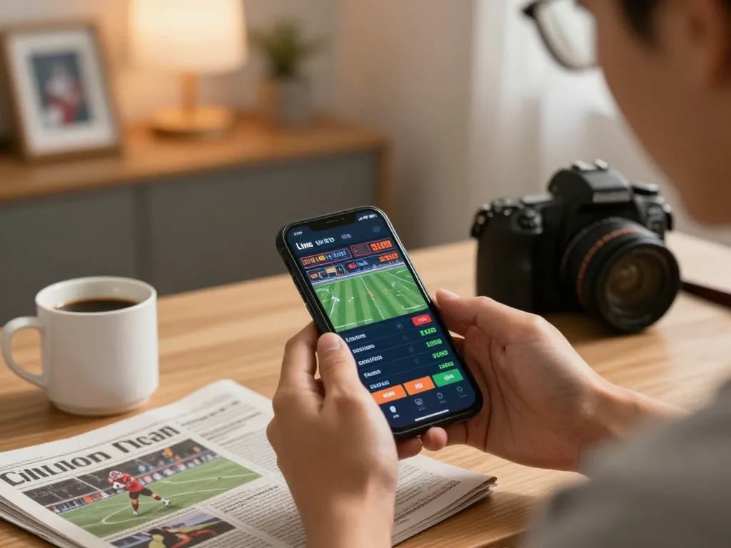 A gambler engaging with the lovingaze sports betting app on their smartphone during a live game.