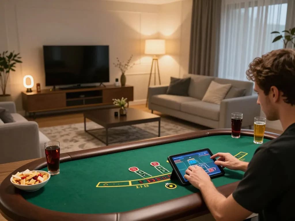 Player enjoying blackjack on hi88 app, showcasing strategic gameplay in a cozy setting